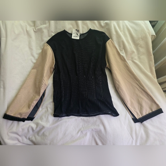 Zara Set Striped Sweatshirt Mixed Stripped + Pants Black/Sand size M BNWT - Picture 2 of 16